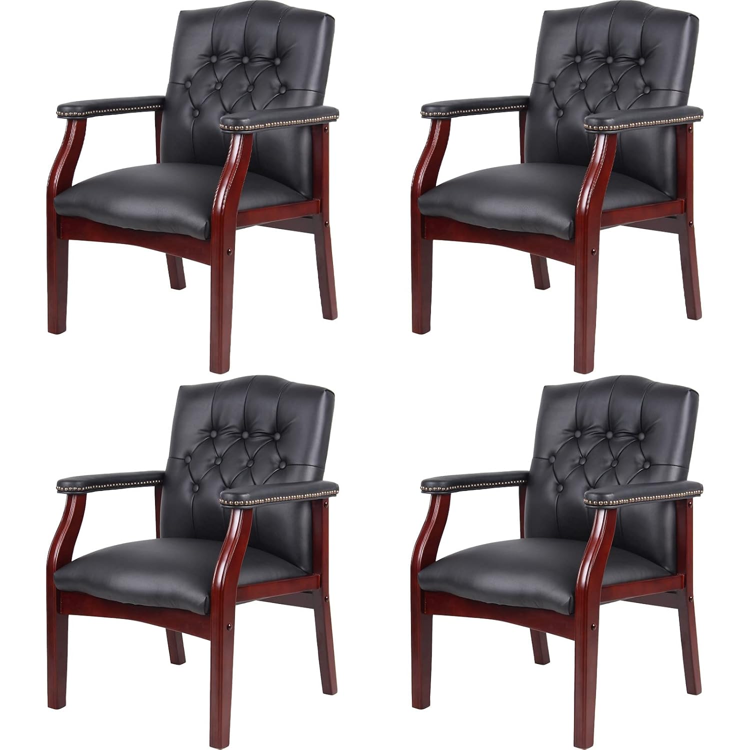 Office Furniture Ergonomic - Zestaw 4 czarnych skórzanych krzeseł biurowych