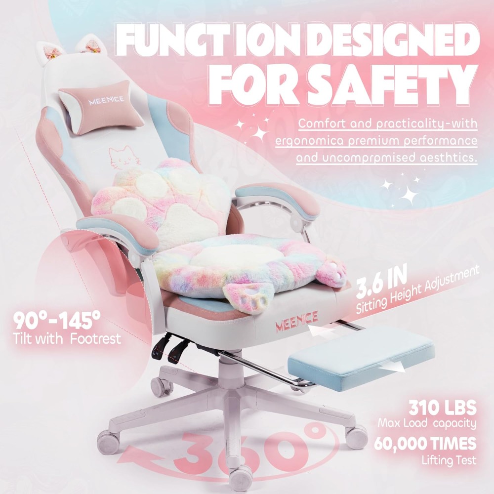 Office Furniture Ergonomic - Urocze krzesło gamingowe z kocimi uszkami,